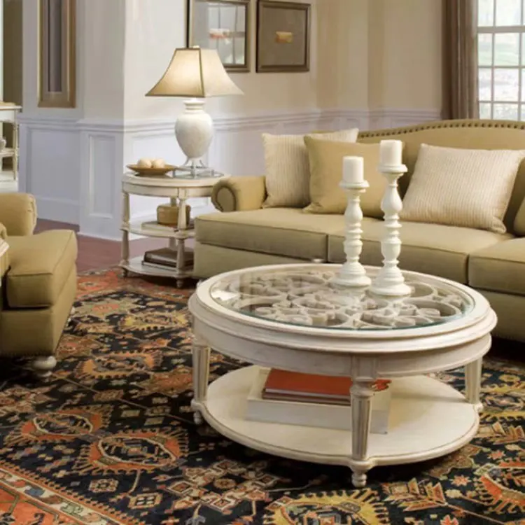 غرفة المعيشة الأوروبية الخشب الصلب الرجعية منحوتة طاولة القهوة جوفاء طاولة القهوة #5