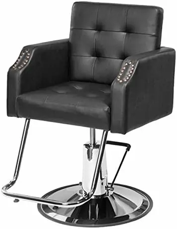 Buy-Rite Antica Black Modern Styling Chair For Professional Salons, Stylists And Barbers, Extra Wide Seat, Tufted Design,