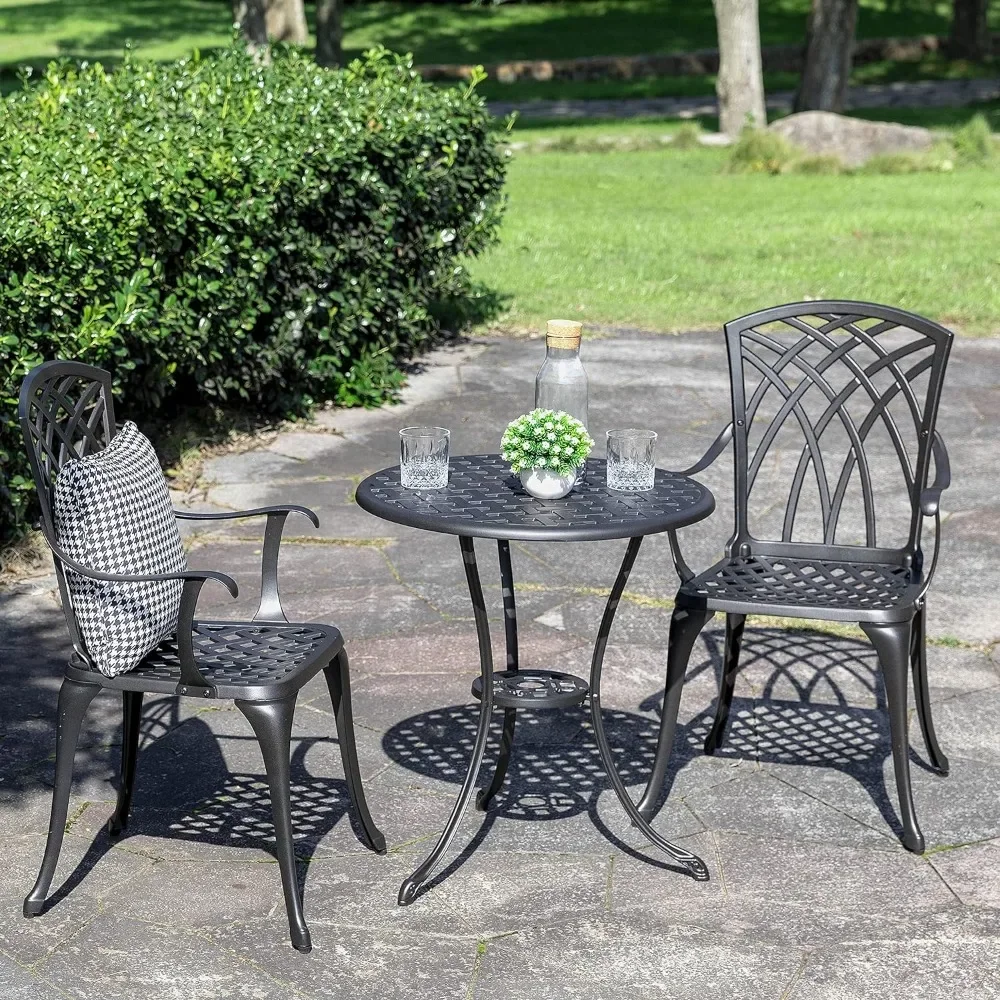 

Patio Bistro Sets 3 Piece Cast Aluminum Bistro Table and Chairs Set with Umbrella Hole Bistro Set of 2 for Patio Backyard, Black