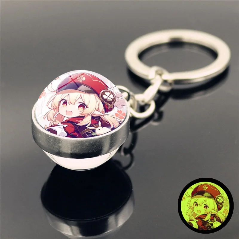 Impact Luminous Key Chain Pendant Anime Ganyu Venti Klee Albedo Xiao Hutao Keqing Mona Glass Ball Key Chain Pendant