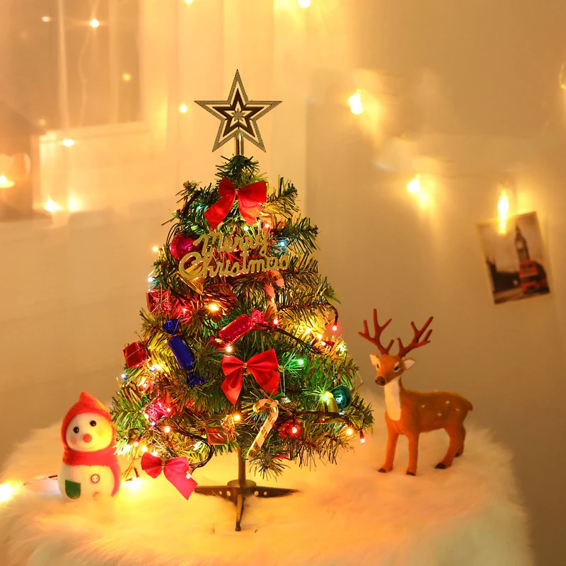 Hot Sale 50cm Christmas Tree Home Decoration PVC Artificial Xmas Ornaments Small Christmas Tree Party New Year 2025 with light