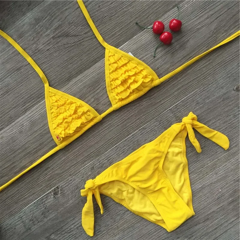 Children Swimwear Baby Kids Cute Bikini Girls Split Two Pieces Swimsuit Bathing Suit Beachwear Kids Falbala Bikini 4 Colors