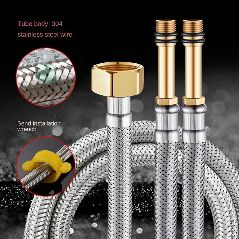 2pcs G1/2 High Quality Stainless Steel Metal Hybrid Braided Water Inlet Hose Basin Faucet Hot And Cold Water Kitchen Sink