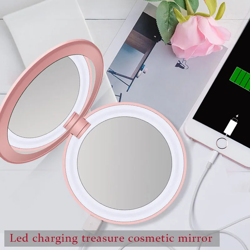 Specchio da trucco con luci a LED e Power Bank da 3000mAh specchio da trucco portatile Mini specchio tascabile di bellezza con Powerbank