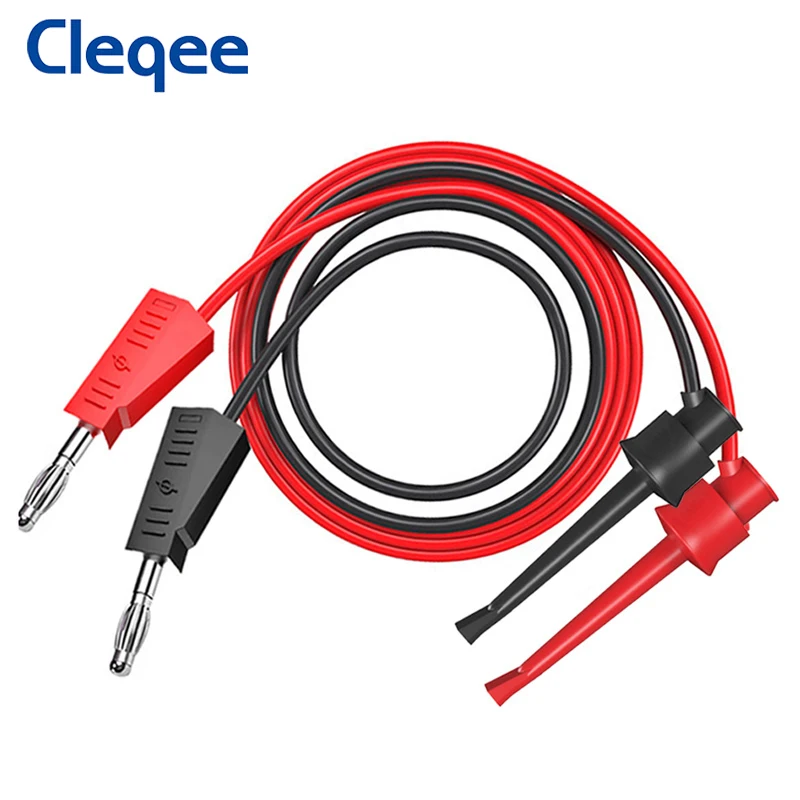 Cleqee P1308B-3 2 szt. 4mm wtyczka bananowa do układania w stosy do testowania zaczep z haczykiem przewody pomiarowe kabel 100cm drut elektryczne złącze Minigrabber
