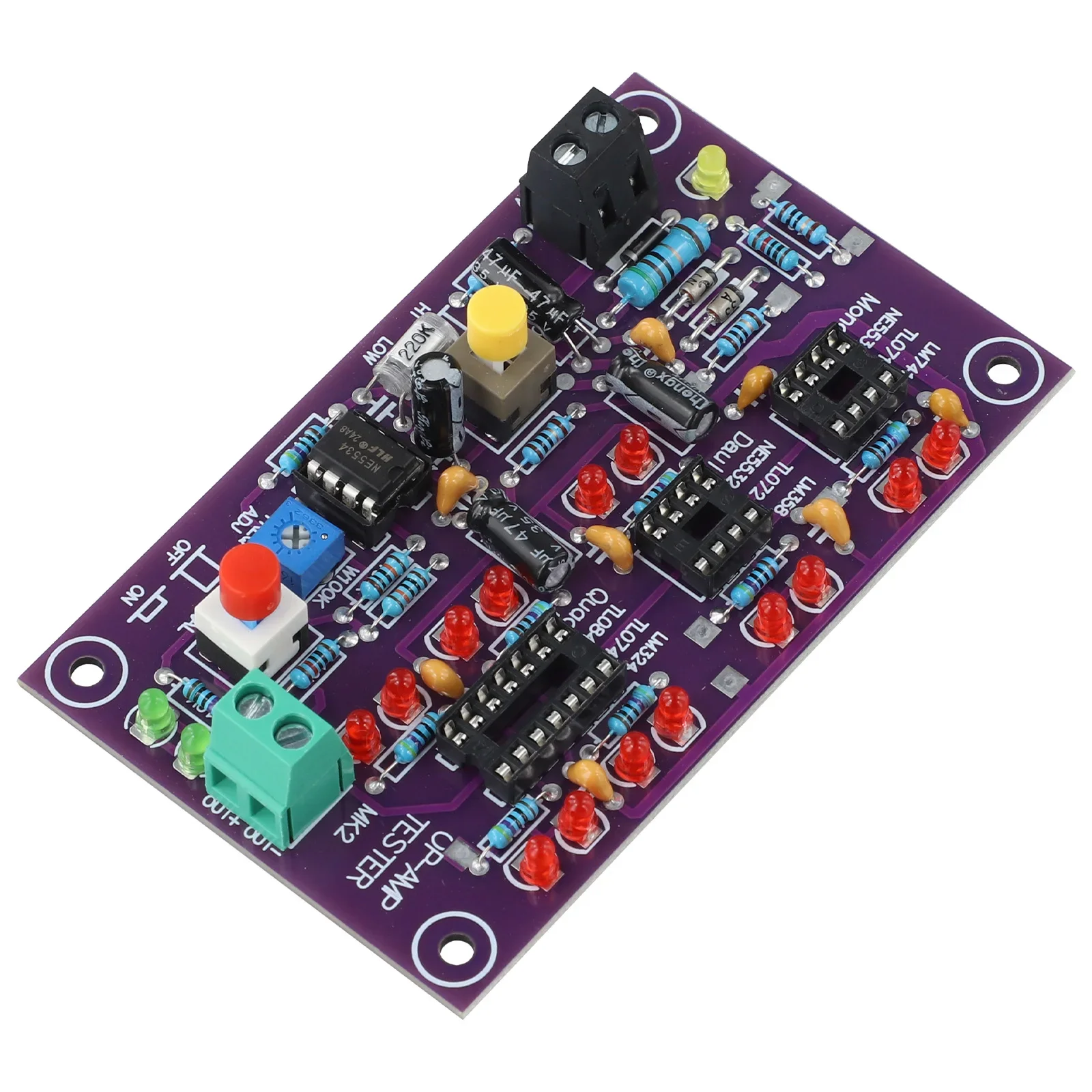 DC 12V T2 Op Amp Tester Board With LED Indicators For Testing Single Dual And Quad Operational Chips Instrument Part Accessories