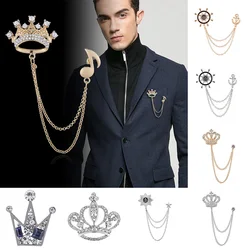 Korean British Style Crown Bird Brooch Cross Suit Tassel Chain Lapel Pin Angle Wings Badge Retro Female Corsage Men Accessories