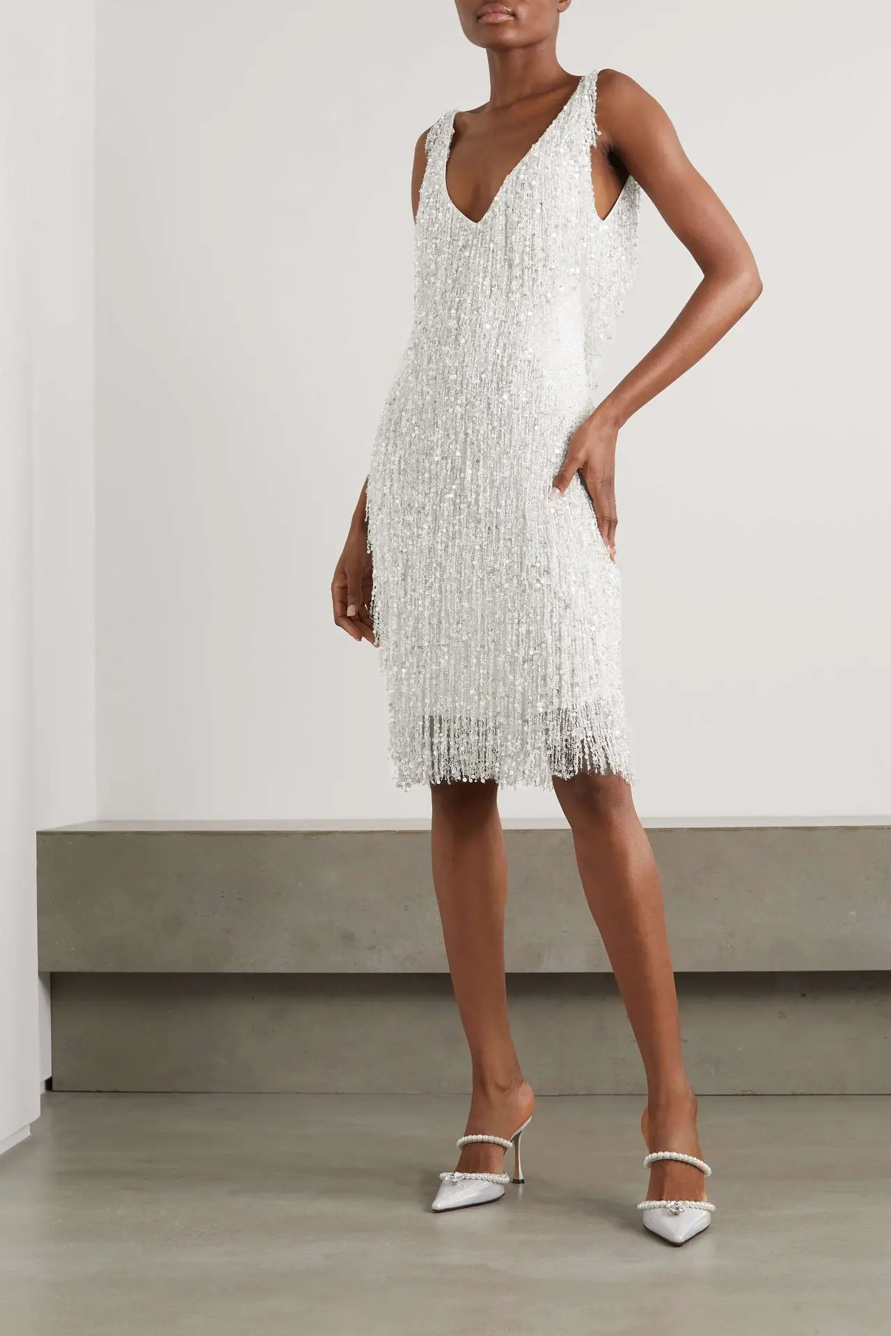 Sexy V-neck Sequin Dress Short Sleeveless Mid-waist Bodycon Dress for Women's Birthday Party Performance Sleeveless Dresses