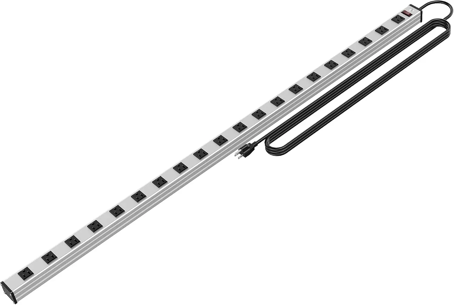 20 Outlet Heavy Duty Metal Socket Power Strip, 15-Foot Long Extension Cord With Circuit Breaker, Mounting Brackets Included
