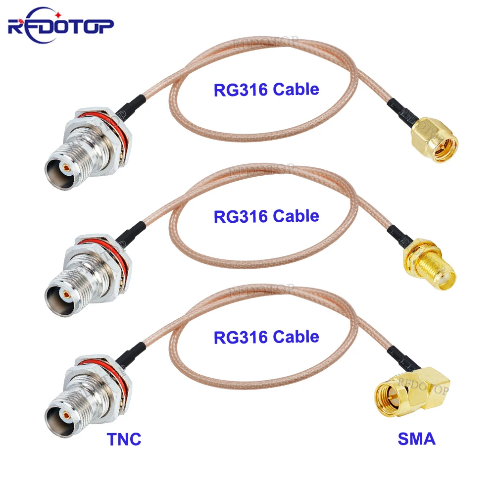 1Pcs RG-316 TNC Female Bulkhead to SMA Male/Female RG316 Pigtail 50 Ohm RF Coaxial Cable Assembly TNC Extension Cord Jumper