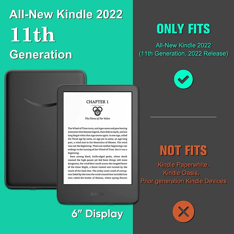 สำหรับ6 ''All-New Kindle (11th Generation, 2022 Release) เหมาะกับ Kindle 2022พร้อม Auto Sleep/Wake คู่สายคล้องมือ/ขาตั้ง