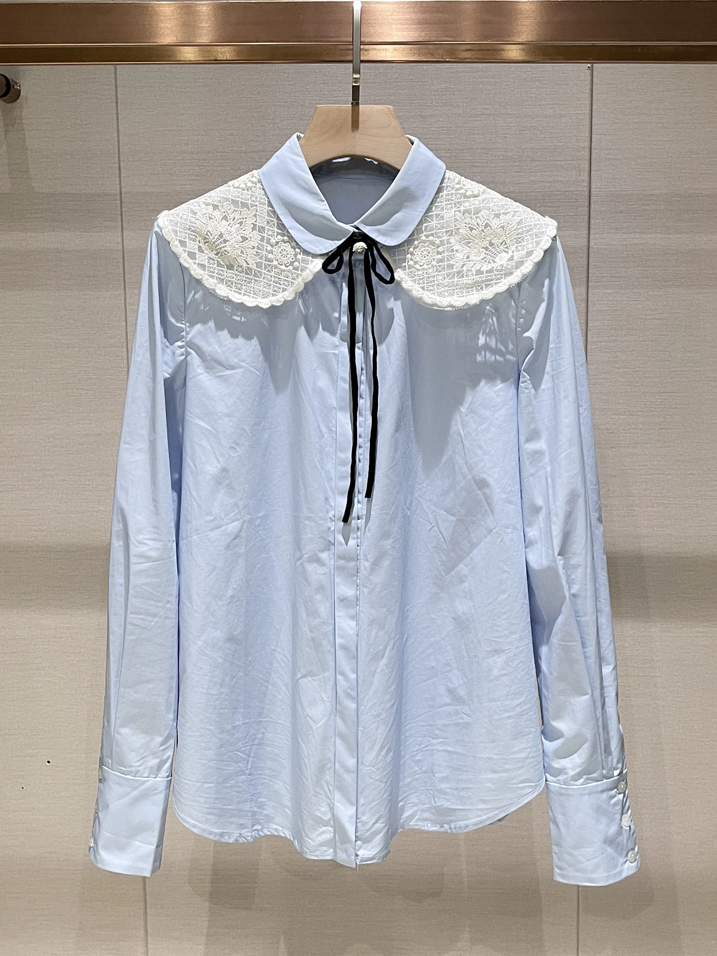 

Синий уникальный кукольный воротник irt, женский базовый слойный топ с узлом, роскошный Sle Long Sve Faionable Casual irt