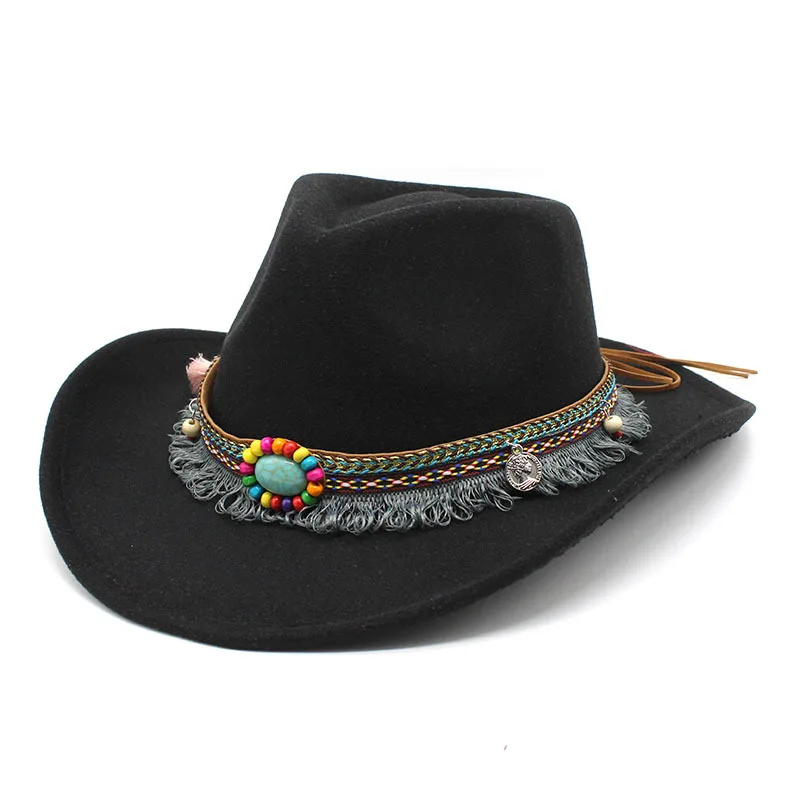 New Ethnic Style Western Cowboy Hat Woolen Hat Men And Women Children Outdoor Travel Hat Winter
