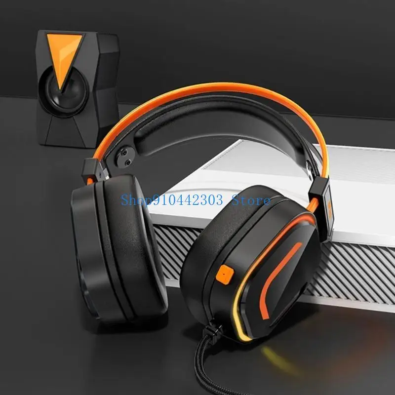 L4MD V10 Over Ear USB Corded Gaming Headphones Headsets with Comfortable Protein Leather Ear Cushions Sweatproof Noise Reduce
