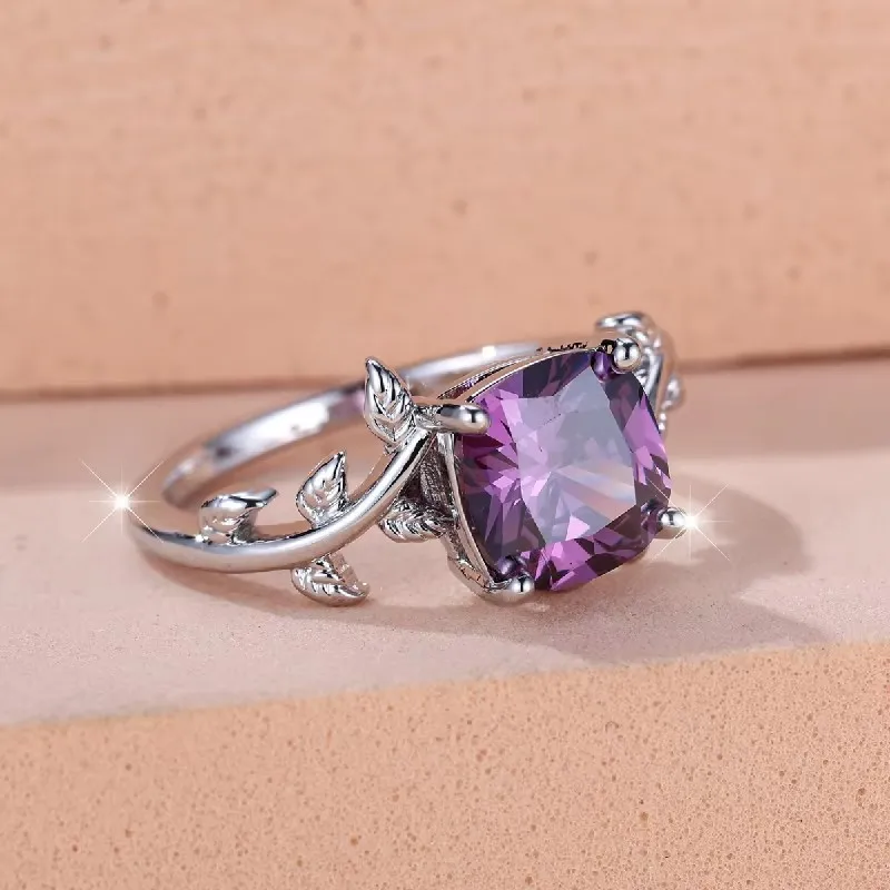 FUIHETYS Trendy 925 Silver Ring with Amethyst Jewelry Accessories for Women Wedding Engagement Party Gift Finger Rings Wholesale
