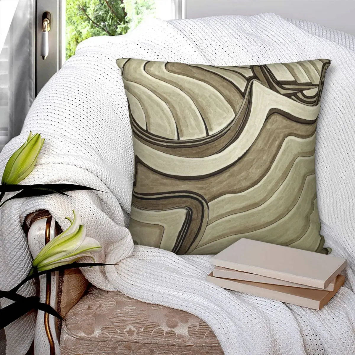 Contours, Abstract Ink And Ink Wash Square Pillowcase Polyester Pillow Cover Velvet Cushion Decor Comfort Throw Pillow For Home