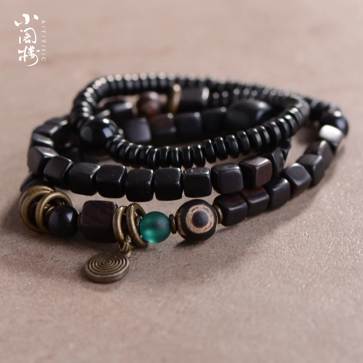 Barrel Beaded Multilayer 108 Bead Black Wood Mala Beads Natural Ebony Tibetan Buddhist Handmade Bracelet For Women Men Unisex