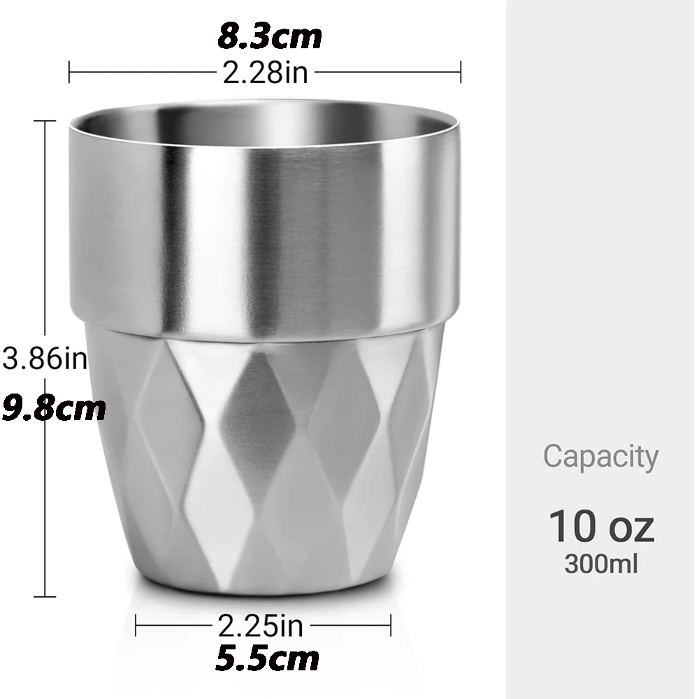 Stainless Steel Cup 10oz Stackable Stainless Steel Insulated Cups, Small Metal Cup Double Wall Tumbler Vacuum Metal Drinking