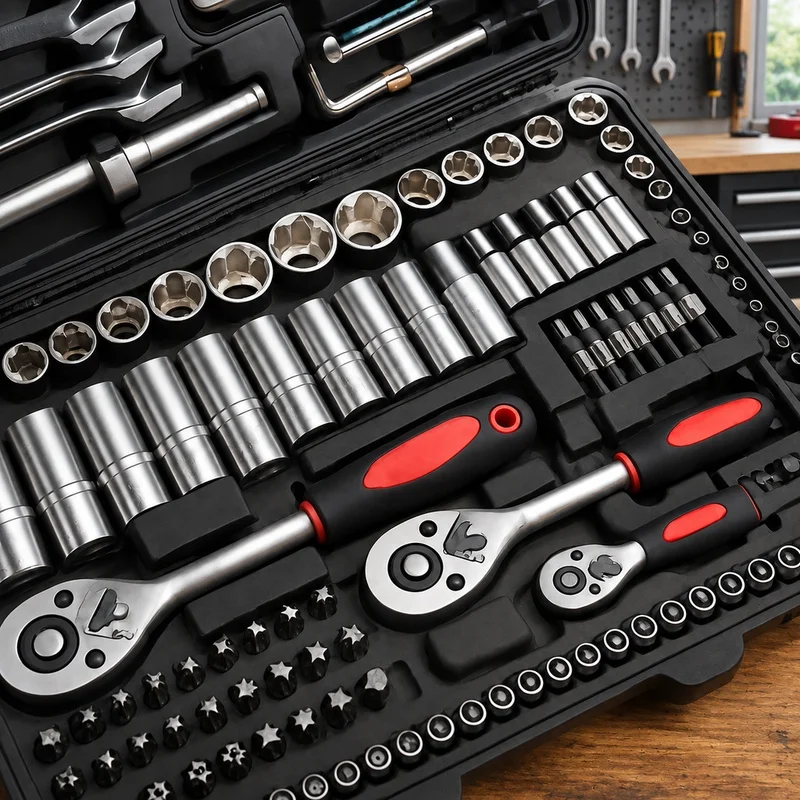 46-Piece Socket Set with Ratchet, Extensions, and Storage Case - Chrome Vanadium Steel for Car Repair and Home Use