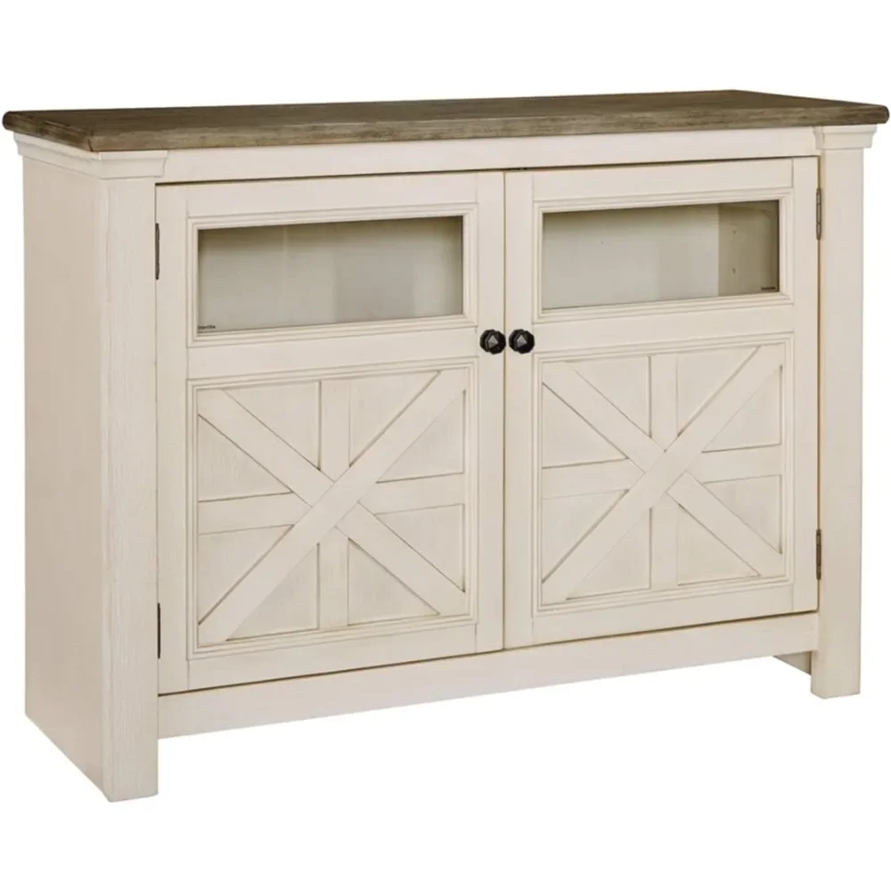 

Farmhouse TV Stand Fits TVs up to 48", 2 Cabinet Doors and Adjustable Storage Shelves, Whitewash & Light Brown