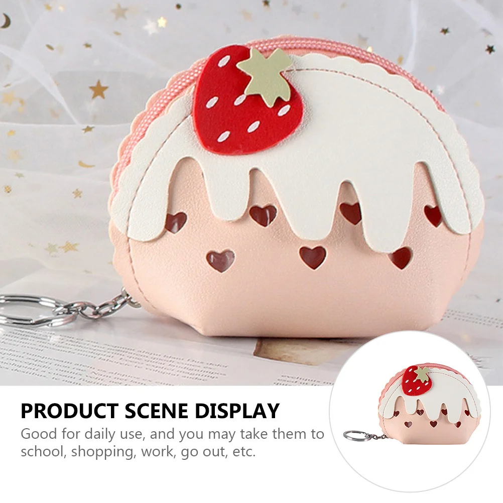 

1Pcs Strawberry Coin Pouch Compact Lightweight PU Zipper Keychain Purse for Daily Use Travel School Shopping Coin
