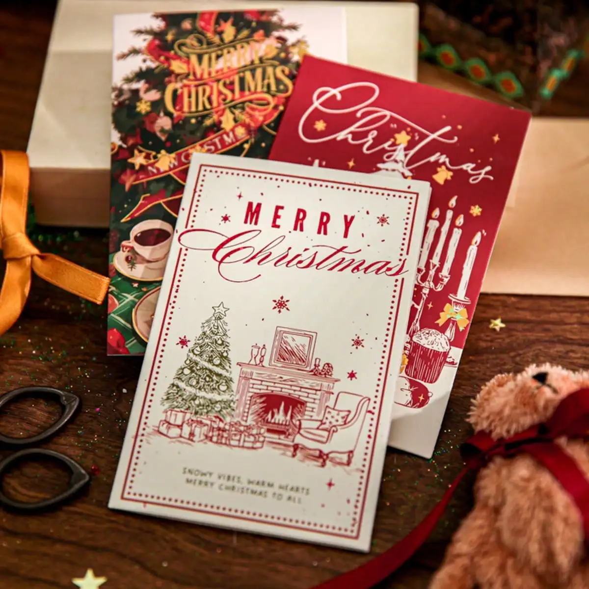 Rectangular Christmas Candlelight Song Greeting Card Birthday Thank You Confession Hand Account Blessing Decoration Stationery