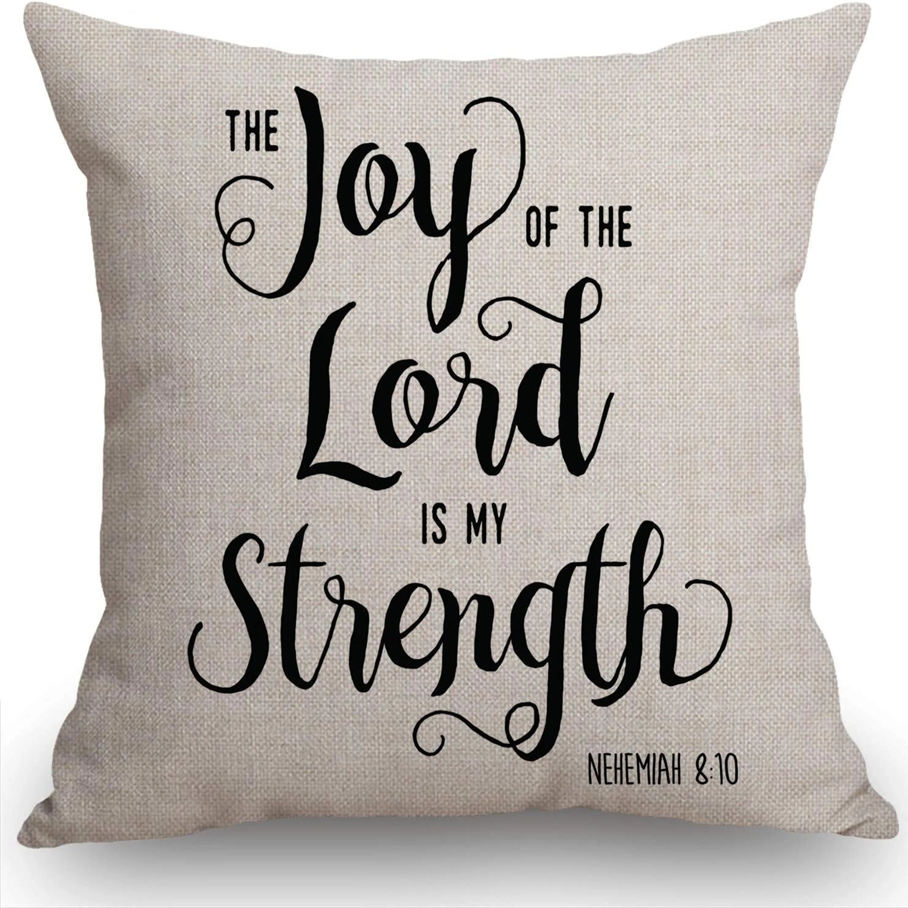 Christian Throw Pillow Cover Double-Sided Joy of the Lord is My Strength Nehemiah 8:10, Rustic Elegant Religious Home Decor
