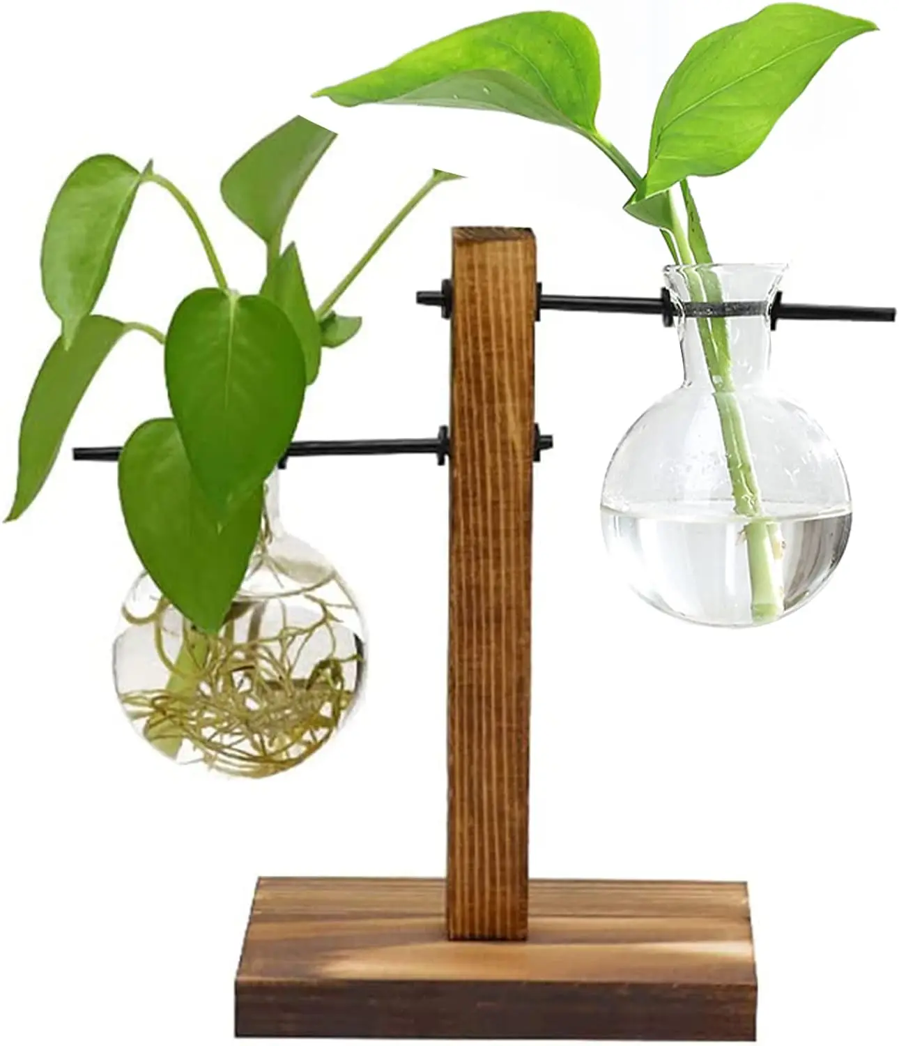 

Plants Terrarium Glass Bulb Vase Plant Propagation Station Water Planting Glass Vase with Retro Wooden Stand Hydroponics Plants