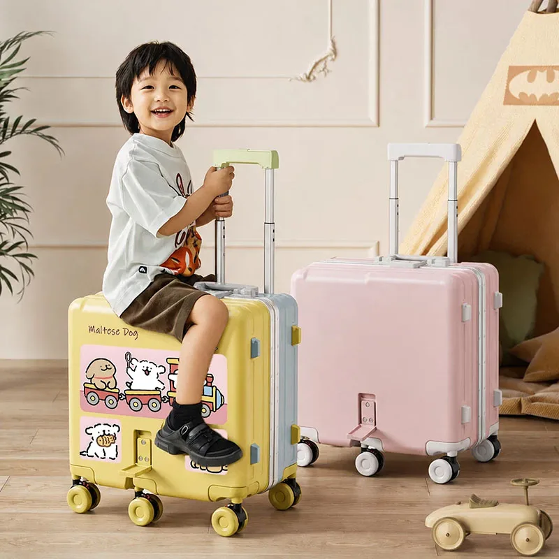 Boys' 20-inch Aluminum Frame Luggage Carry-On Suitcase with Password Pull Handle 18-inch Customized Pattern Children's Travel Ba