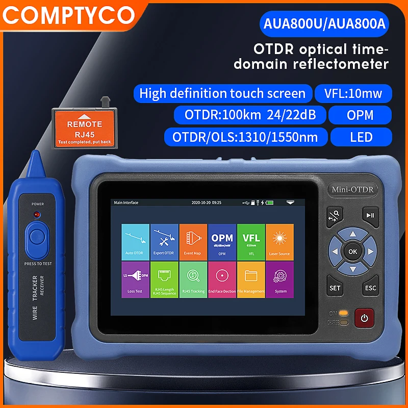 AUA800A/800U 100KM OTDR 1310/1550nm 24/22dB Optical Time Domain Reflectometer Fiber Optic Tester With VFL OLS OPM Event Map