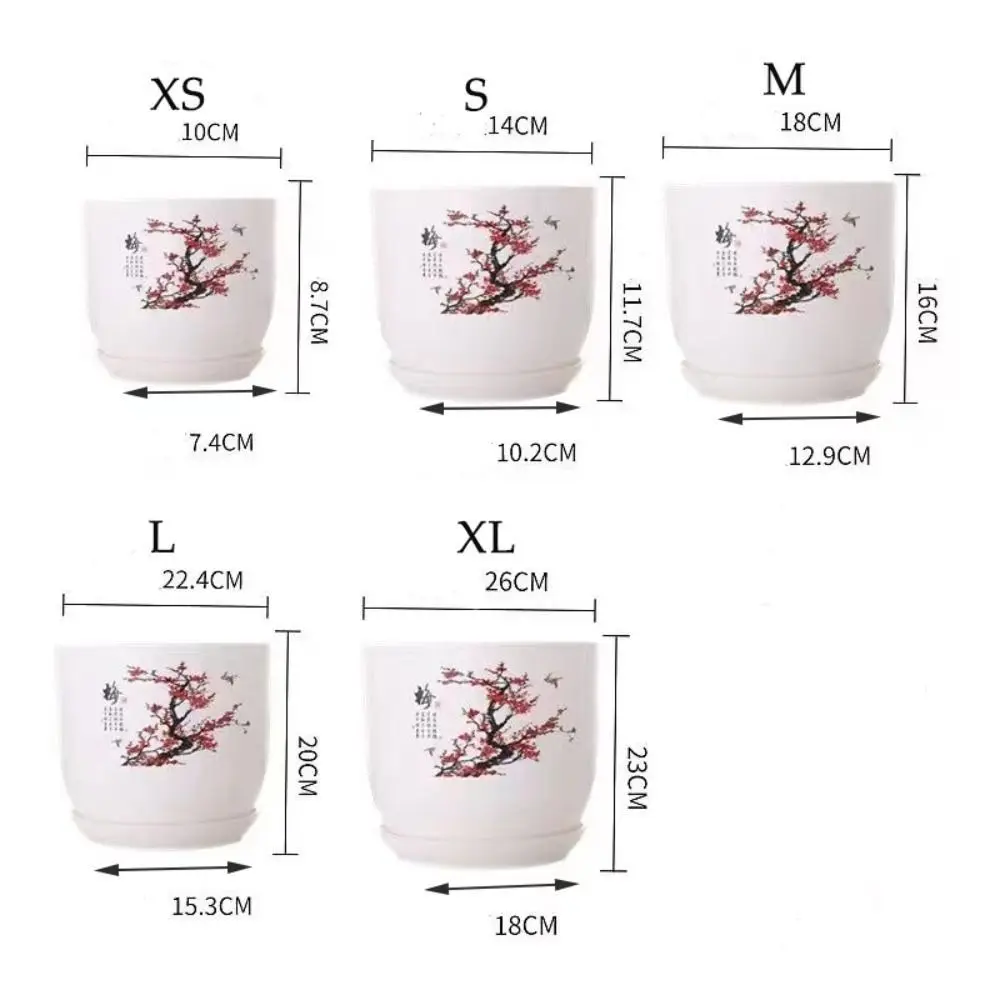 Extra Large Plastic Flower Pot White With Tray PP Resin Flower Pot Round Breathable Imitation Porcelain Gardening - view 6