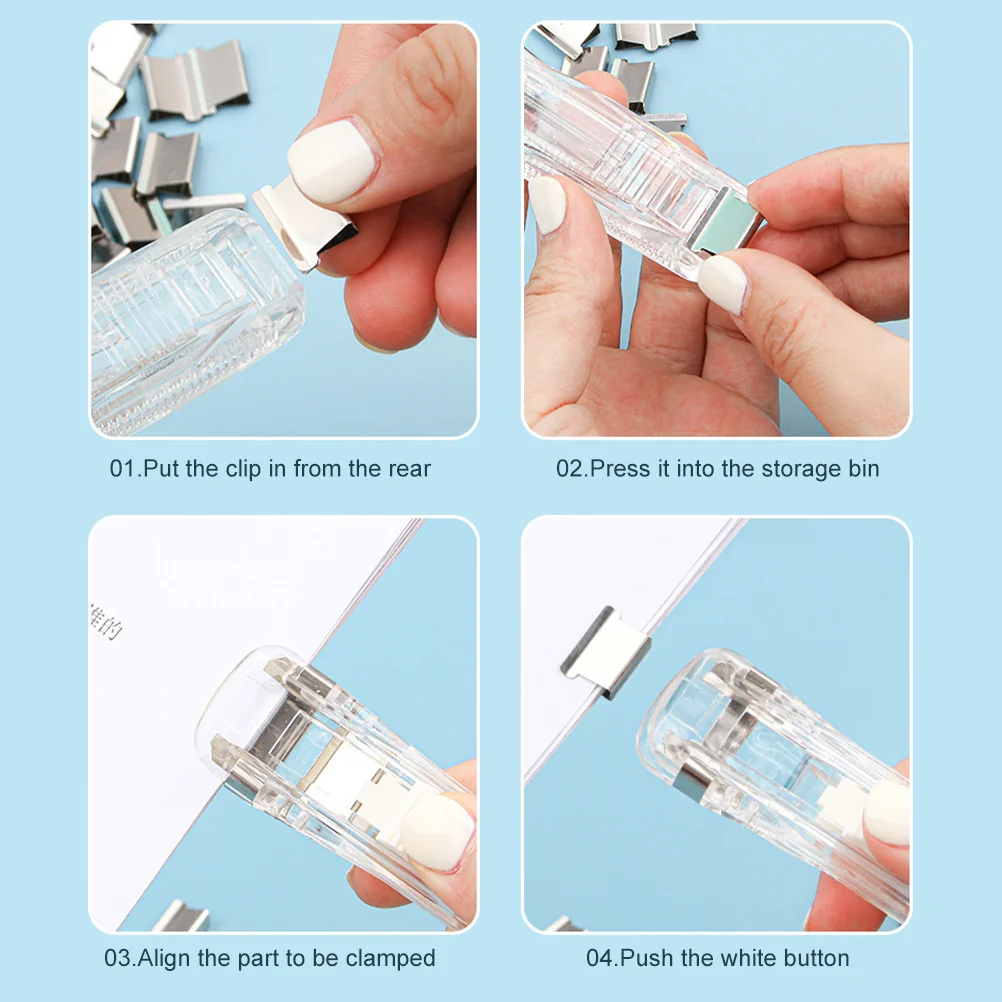 Refillable Clip Stapler Dispenser Set Cute Reusable File Alloy Portable Office Book Binding Materials