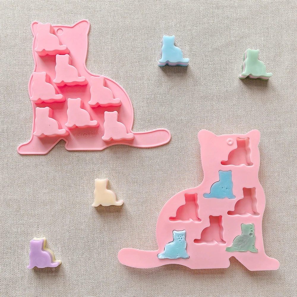 1pc 7-cavity silicone mold in the shape of a kitten, used for soft candy, DIY chocolate, candy, cake decoration and baking tools
