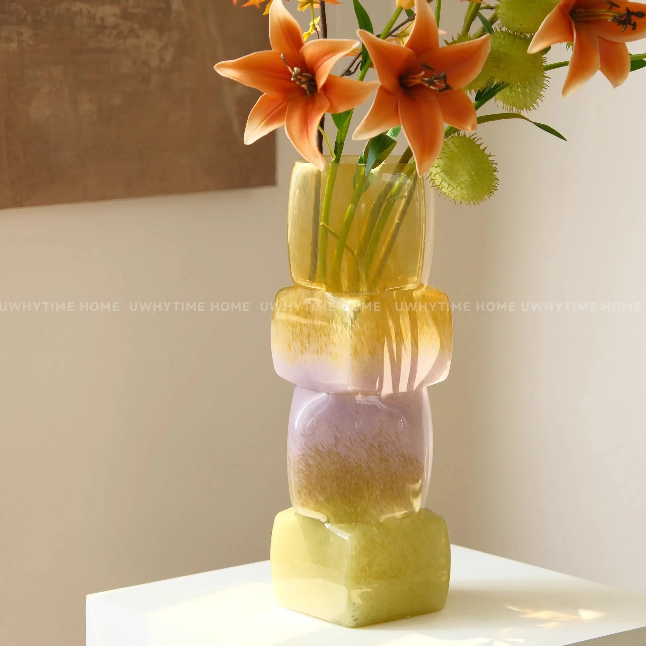 Glazed vase colored sugar cube flower arrangement entrance ornament