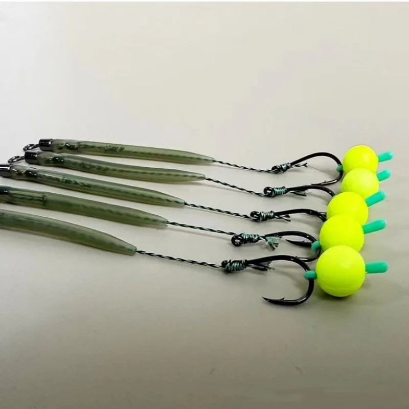 5Pcs Carp Fishing Accessories Anti twining Grass Carp with Fisnhing line Hair Rig Fishing Hook Anti bottom Fishing Pipe Fishhook