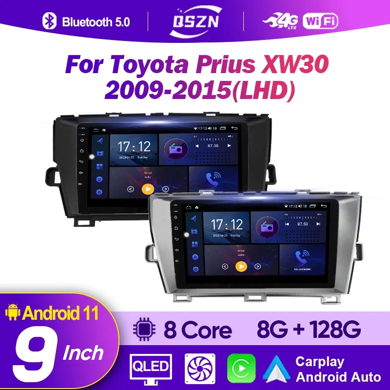 

Автомагнитола для Toyota Prius XW30 2009-2015 2 din Android 13 мультимедийный видеоплеер навигация GPS 4G WIFI QLED Авторадио для Carplay