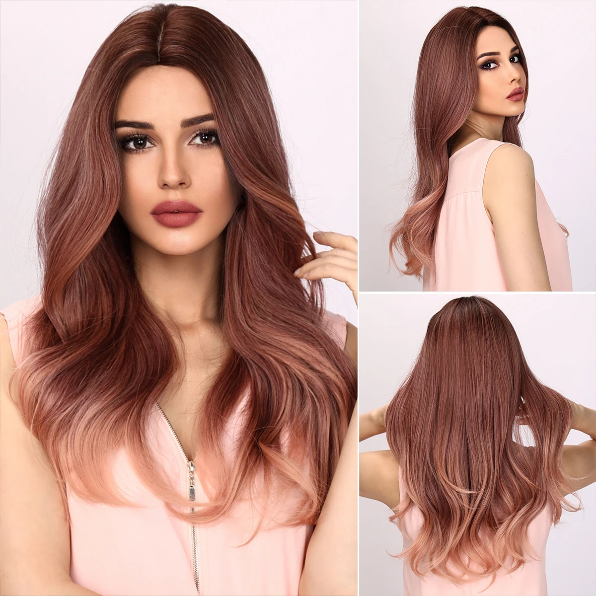 

Smilco Fashion Omber Pink Wavy Bob Wigs For Women Synthetic Fiber Curly Wig Cosplay Daily Party Heat Reisitant Fake Hair