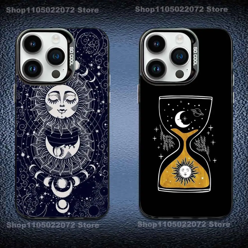 

Suns Moons Clouds Astrological Phone Case For iPhone 17,16,15,14,13,12,11 Pro Max Plus Colorful Gradient Soft TPU Black Cover