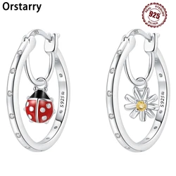 Orstarry 925 Sterling Silver Beetle Daisy Insect Flower Earrings Silver Hoop Earrings For Women Jewelry Original Party Gifts