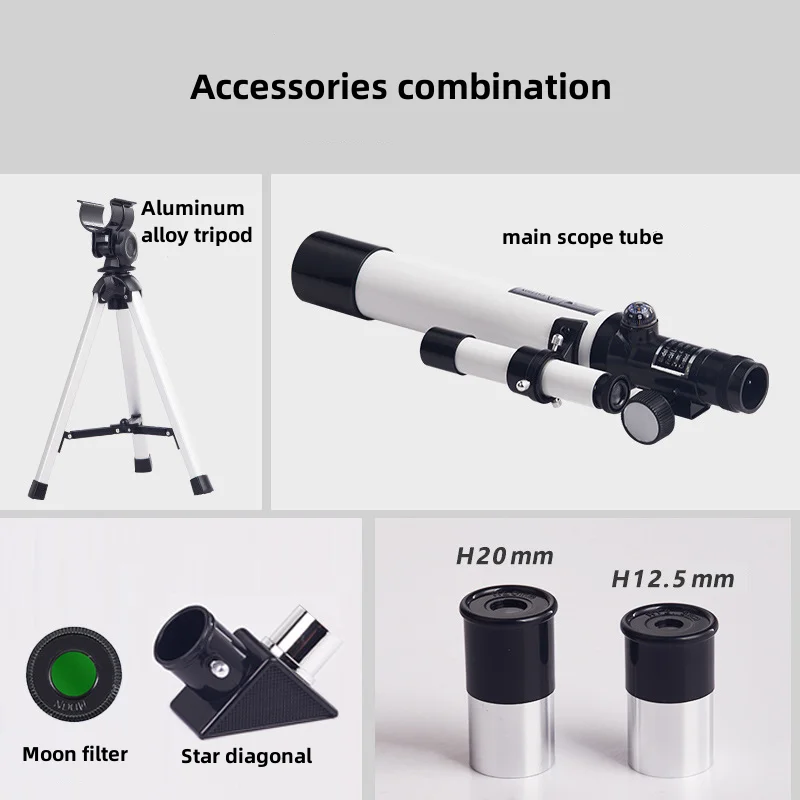 300X Refracting Astronomical Telescope with Star Mirror Portable Tripod Monocular Zooming Telescope for Space Watching