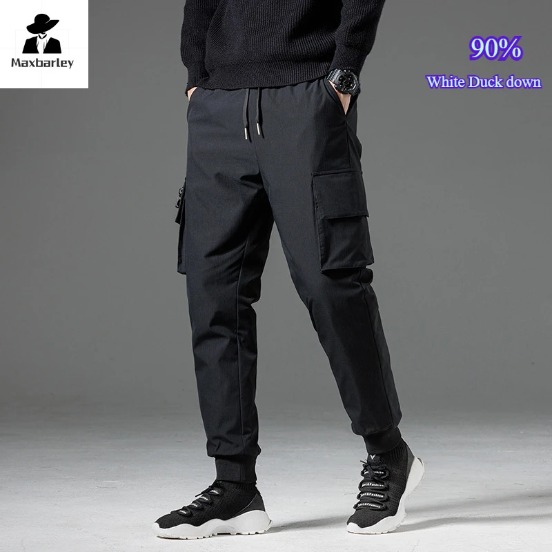 

Winter Down Pants Men's Casual Waterproof Zipper Pocket Thick 90% Duck Down Cargo Pants Male Jogger Outdoor Warm Sports Pants