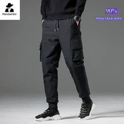 Winter Down Pants Men's Casual Waterproof Zipper Pocket Thick 90% Duck Down Cargo Pants Male Jogger Outdoor Warm Sports Pants