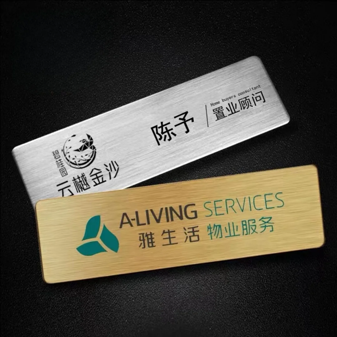 70*20MM 304 stainless steel  Personalized UV printed Logo Business ID Plate Metal Alu Acrylic Tag Customized Name Badge Pin