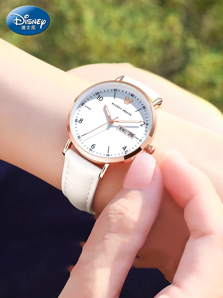 ساعة فحص خاصة للفتيات من ديزني، ساعة يد كوارتز عصرية، تاريخ الأسبوع، عقارب مضيئة، ساعات نسائية عصرية على شكل نجوم السماء للنساء