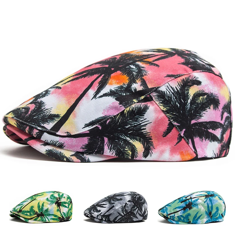 

Vacation Style Unisex Beret, Summer Fashion Printed Cotton Soft Top Beach Sun Hat, Casual Painter Beret, Unisex Adjustable