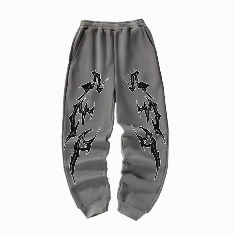 Men's Dark Brown Thorns Totem Casual Sweatpants - Elastic Fabric Drawstring Belt Geometric Pattern Perfect for Four Seasons