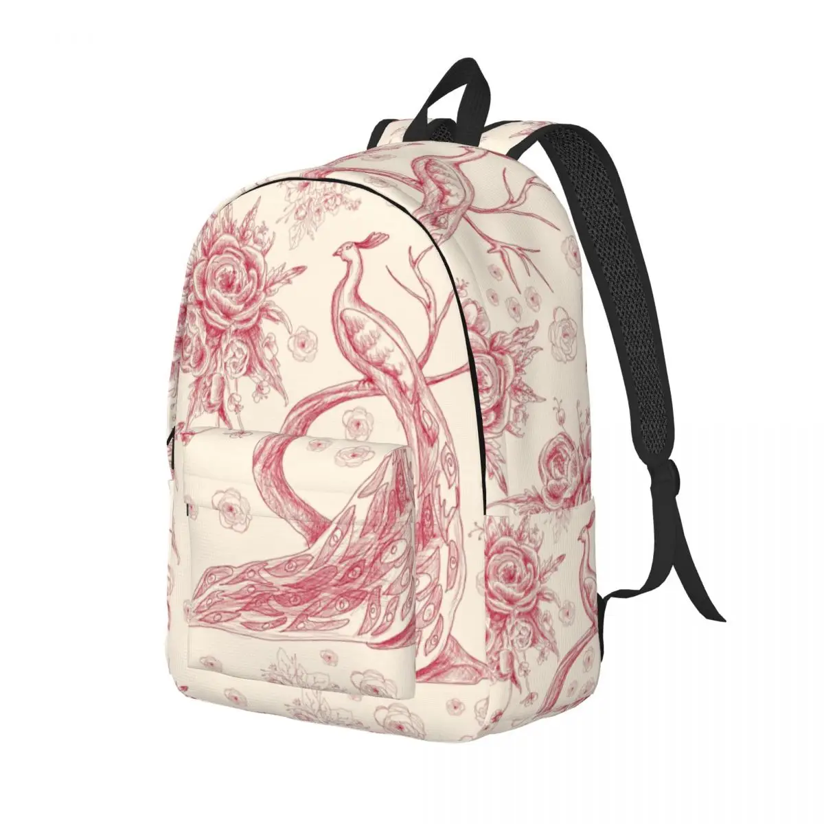 Custom Toile De Jouy Rose Canvas Backpack Men Women School College Students Bookbag Fits 15 Inch Laptop French Motif Flora Bags