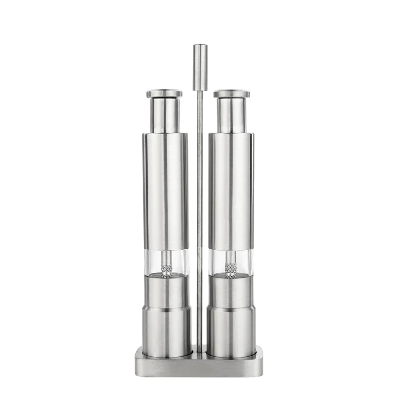 Manual Salt Pepper Mill GrindeSet Stainless Steel Pepper Mill Salt Set Spice Grinder Containers Adjustable Mill Shakers