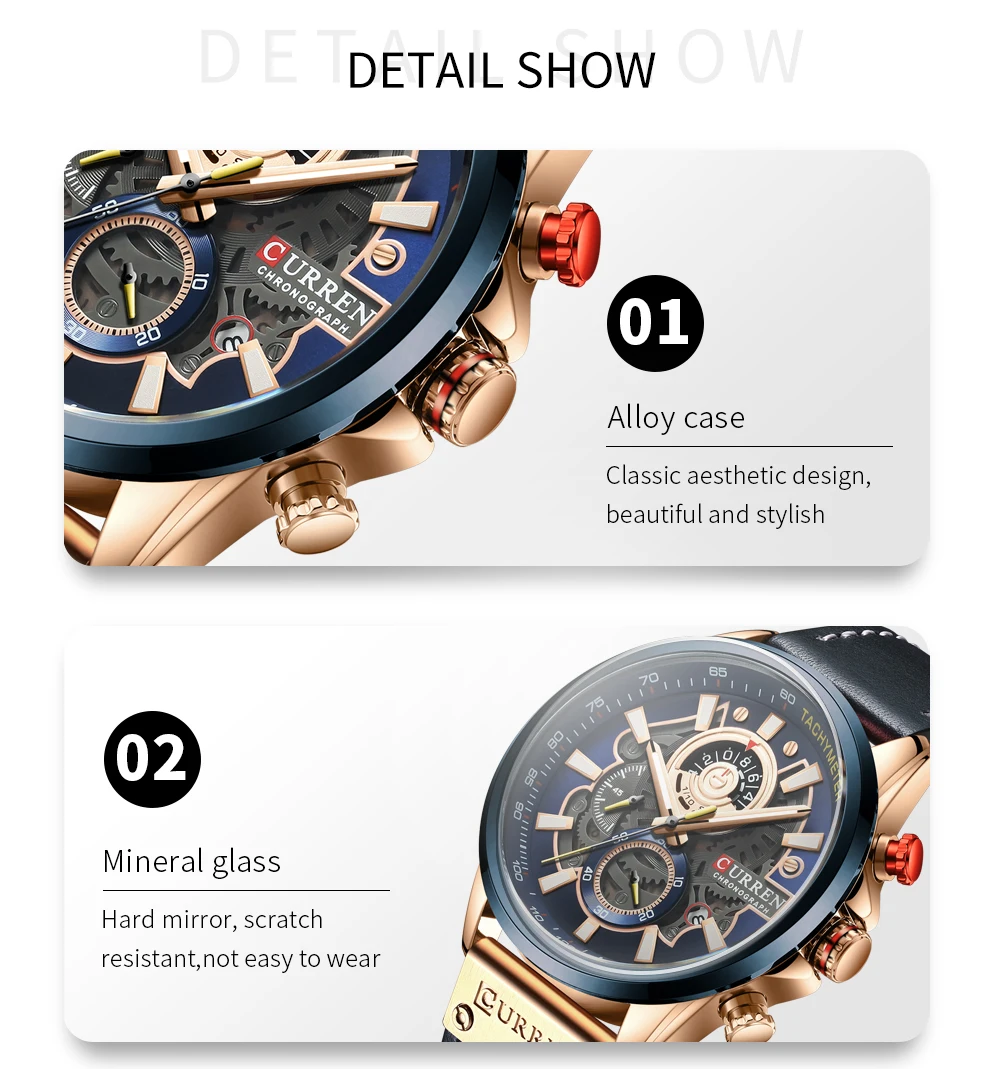 CURREN Uhr für Männer Top Marke Luxus Lederband Quarz Wasserdichte Armbanduhr Mode Lässig Sport Uhr Business Datum Uhr – Detail 6