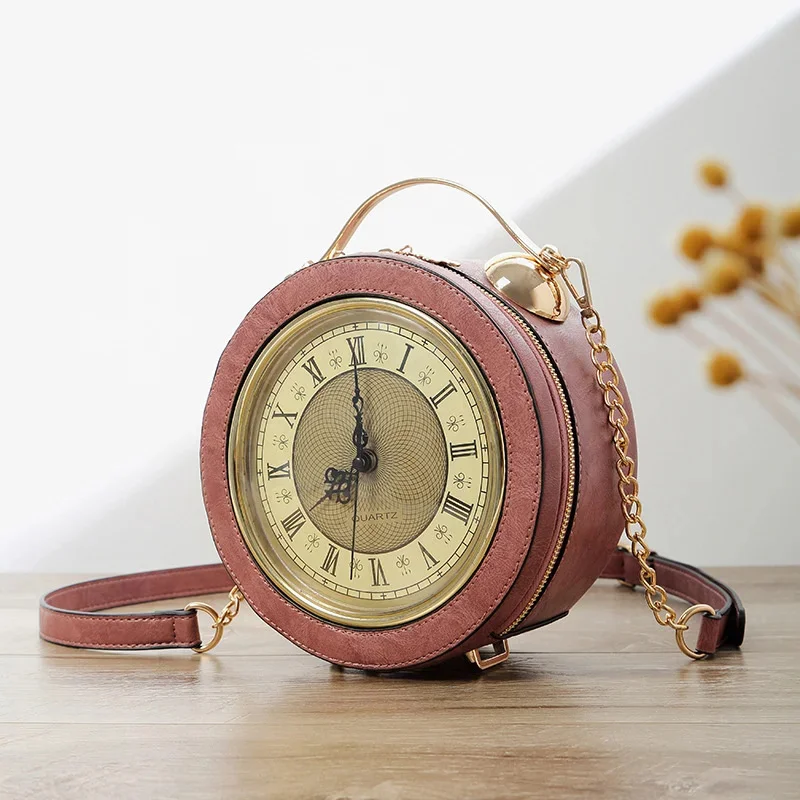 

Women's Handbag 3D Clock Bag Crossbody Bag Girl Y2K Personalized Chain Flower Zipper PU Round Clock Shaped Shoulder Tote Bag New